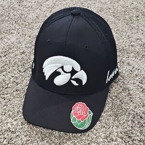Like New Black Iowa Hawkeyes Hat with White Tiger Hawk And Rose Bowl Patch